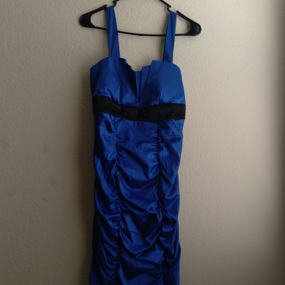 Vintage Y2K Ruby Rox Royal Blue Satin Bodycon Ruched Cocktail Mini Dress